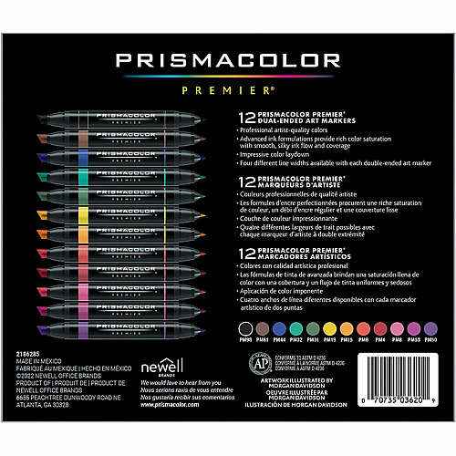Prismacolor Premier Fine Art Markers Fine Chisel Marker Point - Primary Ink - Alcohol Based - 12 / Box (3620HT)
