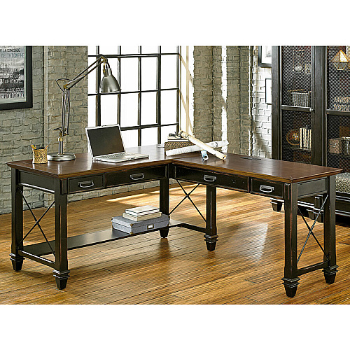 Martin Hartford Right Hand Facing Open L-Shaped Desk - 4-Drawer 31" Height x 60" Width x 75.5" Depth - Total Drawer(s): 4 - Material: Wood Veneer - Finish: Vintage Black - AC Power Outlet, USB Connection - For Keyboard, Pencil, Home Office, L (IMHF386RRR)