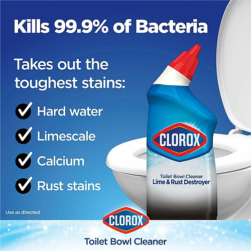 Clorox Toilet Bowl Cleaner Lime & Rust Destroyer For Toilet Bowl - 24 fl oz (0.8 quart) - Recommended For: Stain Remover, Rust Remover, Limescale Remover, Bacteria Remover, Dirt Remover, Grime Remover, Odor Remover - Bleach-free, Disinfectant, Deo (00275)