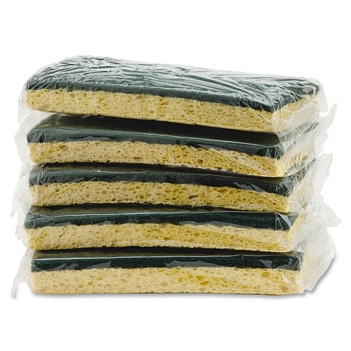 Impact Cellulose Scrubber Sponge 0.9" Height x 3.2" Width x 6.3" Length - 5 / Pack - Cellulose - Yellow, Green (7130P)