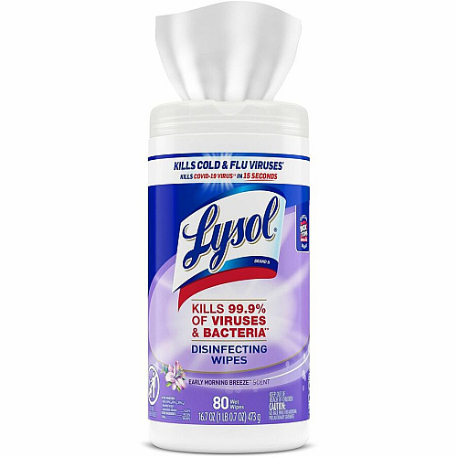 Lysol Early Morning Breeze Disinfecting Wipes For Multipurpose, Multi Surface - Early Morning Breeze Scent - Recommended For: Virus Remover, Bacteria Remover - Disinfectant, Pre-moistened, Anti-bacterial - White - 80/Tub - 1 Each (89347)