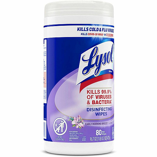Lysol Early Morning Breeze Disinfecting Wipes For Multipurpose, Multi Surface - Early Morning Breeze Scent - Recommended For: Virus Remover, Bacteria Remover - Disinfectant, Pre-moistened, Anti-bacterial - White - 80/Tub - 1 Each (89347)