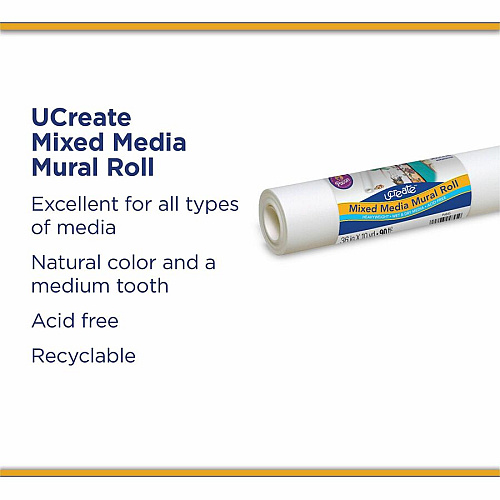 UCreate Mixed Media Paper Roll Art Project, Drawing, Banner, Mural - 1" Height x 36" Width x 30 ft Length - White - 1 Roll (4845)