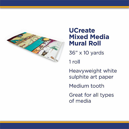 UCreate Mixed Media Paper Roll Art Project, Drawing, Banner, Mural - 1" Height x 36" Width x 30 ft Length - White - 1 Roll (4845)