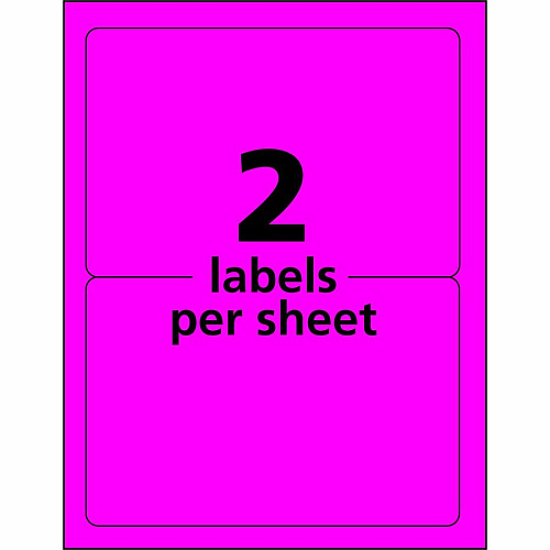 Avery&reg; Neon Shipping Labels, 5-1/2" x 8-1/2" , 200 Labels x 5 1/2" Width x 8 1/2" Length - Half Sheet - Permanent Adhesive - Rectangle - Laser - Neon Magenta - Paper - Permanent Adhesive, Stick & Stay, Smudge Resistant - 2 / Sheet - 100 Total S (5948)