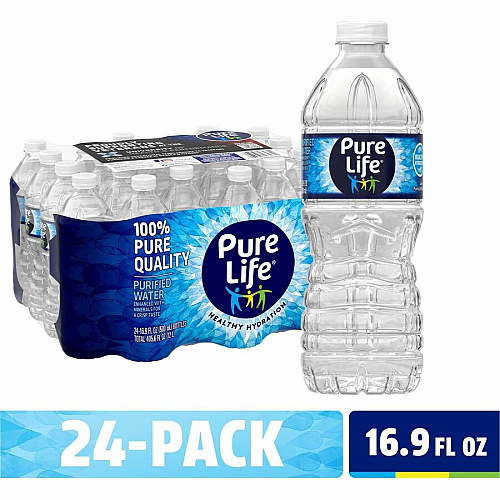 Pure Life Purified Bottled Water Ready-to-Drink - 16.91 fl oz (500 mL) - 24/Carton - 78 / Pallet (101264PL)