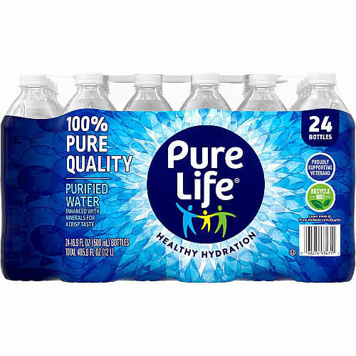 Pure Life Purified Bottled Water Ready-to-Drink - 16.91 fl oz (500 mL) - 24/Carton - 78 / Pallet (101264PL)