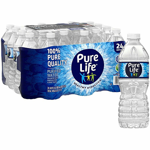 Pure Life Purified Bottled Water Ready-to-Drink - 16.91 fl oz (500 mL) - 24/Carton - 78 / Pallet (101264PL)
