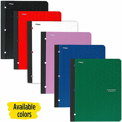 Acco Five Star 11" 1-subject Wireless Notebook 80 Sheets - Sewn - College Ruled Front Ruling - 3 Hole(s) - 9 1/8" x 11" Sheet Size - Black Plastic Cover - Pocket, Perforated, Bleed Resistant, Easy Tear, Durable Cover - 1 Each (09294)