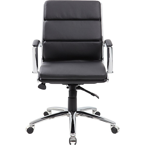 Boss Contemporary Executive Midback In Caressoft Plus Black Seat Color - Vinyl Seat Material - Chrome, Black Frame Color - Chrome Frame Material - Mid Back - 5-star Base - Black - 1 Each (B9476BK)