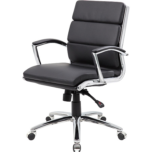 Boss Contemporary Executive Midback In Caressoft Plus Black Seat Color - Vinyl Seat Material - Chrome, Black Frame Color - Chrome Frame Material - Mid Back - 5-star Base - Black - 1 Each (B9476BK)