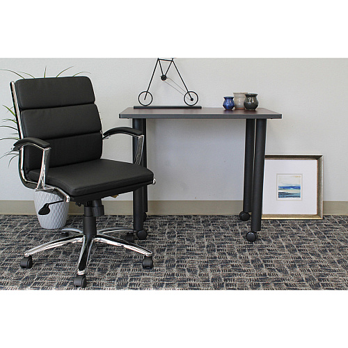 Boss Contemporary Executive Midback In Caressoft Plus Black Seat Color - Vinyl Seat Material - Chrome, Black Frame Color - Chrome Frame Material - Mid Back - 5-star Base - Black - 1 Each (B9476BK)