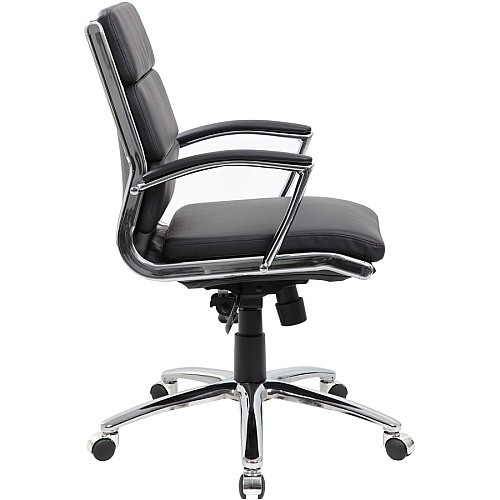 Boss Contemporary Executive Midback In Caressoft Plus Black Seat Color - Vinyl Seat Material - Chrome, Black Frame Color - Chrome Frame Material - Mid Back - 5-star Base - Black - 1 Each (B9476BK)