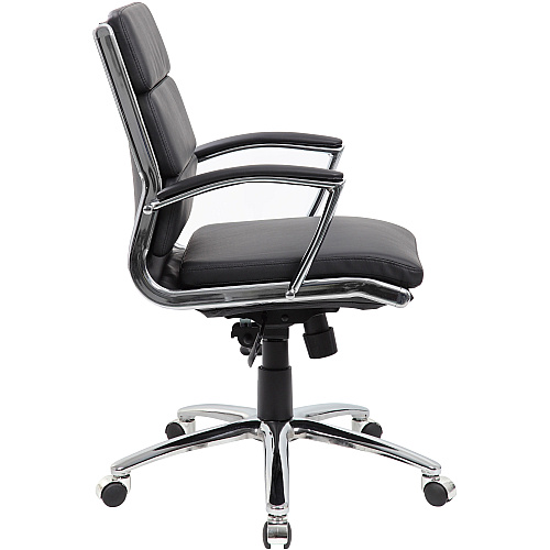 Boss Contemporary Executive Midback In Caressoft Plus Black Seat Color - Vinyl Seat Material - Chrome, Black Frame Color - Chrome Frame Material - Mid Back - 5-star Base - Black - 1 Each (B9476BK)
