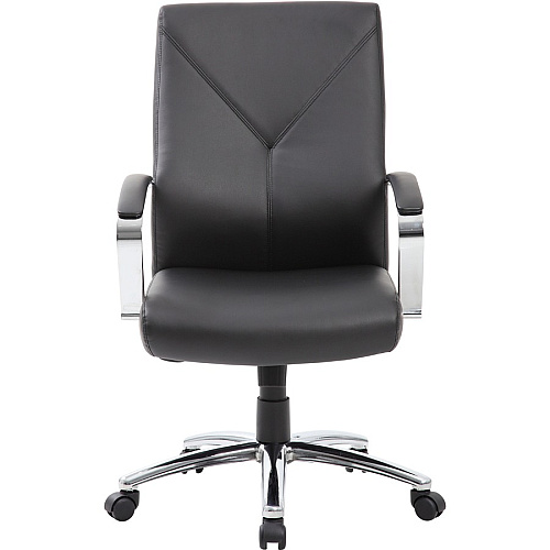 Boss Leatherplus Executive Chair with Chrome Accent Black Seat Color - LeatherPlus Seat Material - Chrome, Black Frame Color - Chrome Frame Material - 5-star Base - Black - 1 Each (B10101BK)