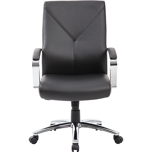 Boss Leatherplus Executive Chair with Chrome Accent Black Seat Color - LeatherPlus Seat Material - Chrome, Black Frame Color - Chrome Frame Material - 5-star Base - Black - 1 Each (B10101BK)