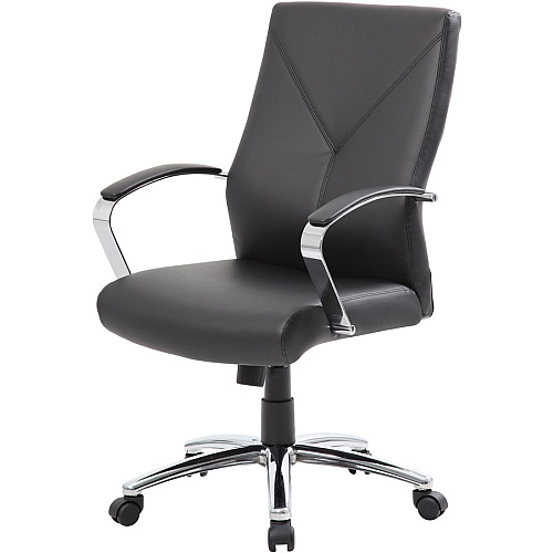 Boss Leatherplus Executive Chair with Chrome Accent Black Seat Color - LeatherPlus Seat Material - Chrome, Black Frame Color - Chrome Frame Material - 5-star Base - Black - 1 Each (B10101BK)