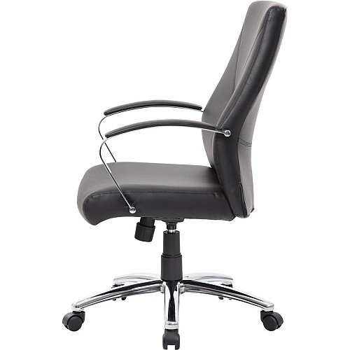 Boss Leatherplus Executive Chair with Chrome Accent Black Seat Color - LeatherPlus Seat Material - Chrome, Black Frame Color - Chrome Frame Material - 5-star Base - Black - 1 Each (B10101BK)