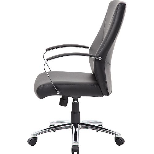 Boss Leatherplus Executive Chair with Chrome Accent Black Seat Color - LeatherPlus Seat Material - Chrome, Black Frame Color - Chrome Frame Material - 5-star Base - Black - 1 Each (B10101BK)
