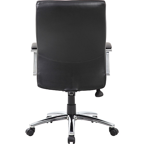 Boss Leatherplus Executive Chair with Chrome Accent Black Seat Color - LeatherPlus Seat Material - Chrome, Black Frame Color - Chrome Frame Material - 5-star Base - Black - 1 Each (B10101BK)