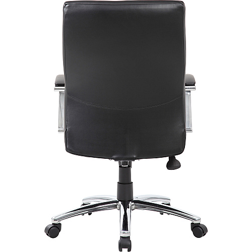 Boss Leatherplus Executive Chair with Chrome Accent Black Seat Color - LeatherPlus Seat Material - Chrome, Black Frame Color - Chrome Frame Material - 5-star Base - Black - 1 Each (B10101BK)