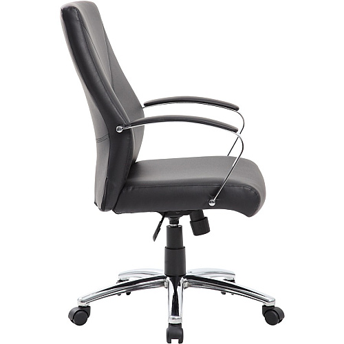 Boss Leatherplus Executive Chair with Chrome Accent Black Seat Color - LeatherPlus Seat Material - Chrome, Black Frame Color - Chrome Frame Material - 5-star Base - Black - 1 Each (B10101BK)