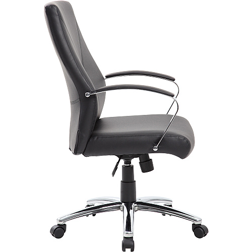 Boss Leatherplus Executive Chair with Chrome Accent Black Seat Color - LeatherPlus Seat Material - Chrome, Black Frame Color - Chrome Frame Material - 5-star Base - Black - 1 Each (B10101BK)