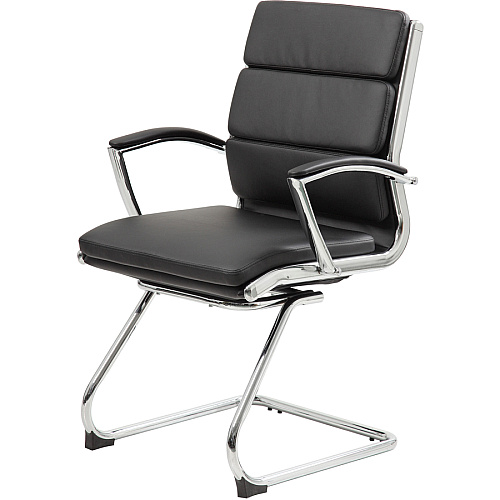 Boss Contemporary Executive Guest Chair In Caressoft Plus Black Seat Color - Vinyl Seat Material - Cantilever Base - Black - 1 Each (B9479BK)
