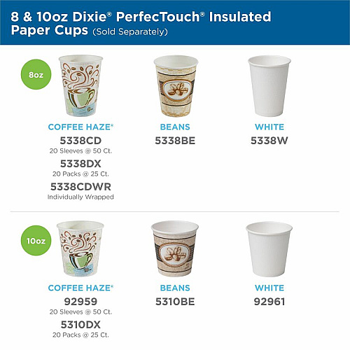 Dixie PerfecTouch 10 oz Hot Coffee Cup and Lid Sets by GP Pro 10 fl oz - White - Coffee, Hot Drink, Beverage - 50/Pack - 6 / Carton (5310COMBO6CT)