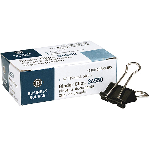 Business Source Fold-back Binder Clips Small - 0.8" Width - 0.38" Size Capacity - for Paper - Black - 1 Dozen/Pack - 12 / Box (BSN36550BX)