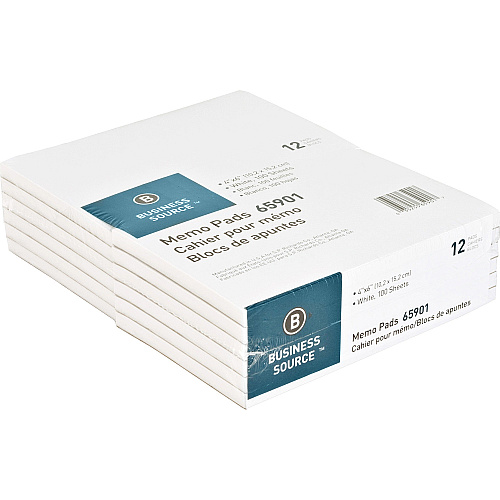 Business Source Plain Memo Pads 100 Sheets - Plain - Glued - Unruled Front Ruling - 15 lb Basis Weight - 4" x 6" Sheet Size - White Paper - Chipboard Backing - 1 Dozen/Pack - 12 / Carton (BSN65901CT)