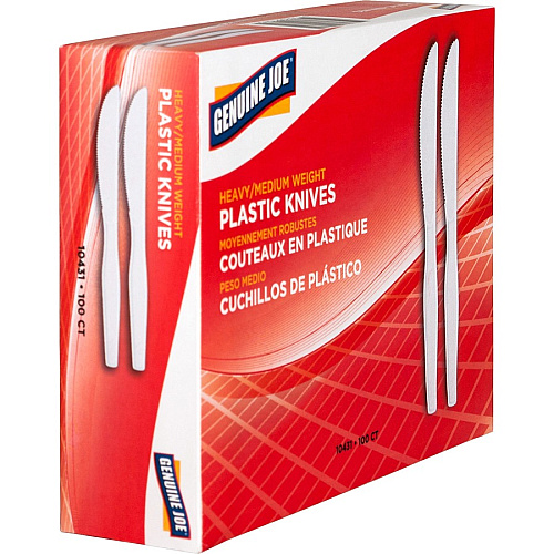 Genuine Joe Heavyweight Disposable Knives Disposable - White - 100/Box - 40 / Carton (GJO10431CT)