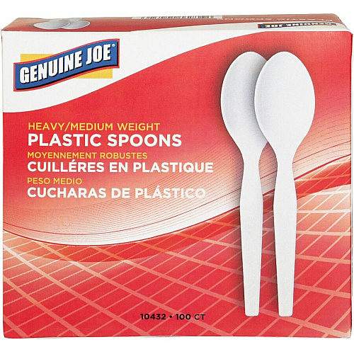 Genuine Joe Heavyweight Disposable Spoons Disposable - White - 100/Box - 40 / Carton (GJO10432CT)
