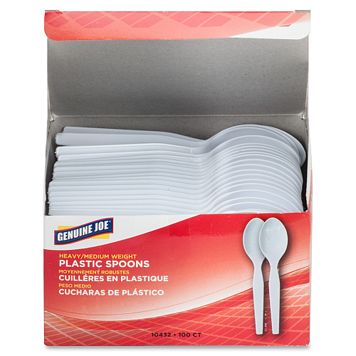 Genuine Joe Heavyweight Disposable Spoons Disposable - White - 100/Box - 40 / Carton (GJO10432CT)