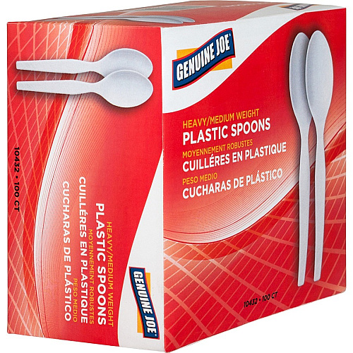 Genuine Joe Heavyweight Disposable Spoons Disposable - White - 100/Box - 40 / Carton (GJO10432CT)