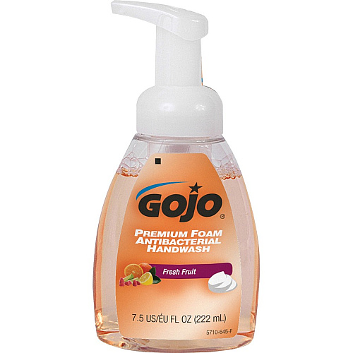 Gojo&reg; Premium Foam Antibacterial Handwash Fresh Fruit Scent - 7.50 fl oz - Pump Bottle Dispenser - Kill Germs - Hand - Antibacterial - Translucent Apricot - Rich Lather - 6 / Carton (571006CT)