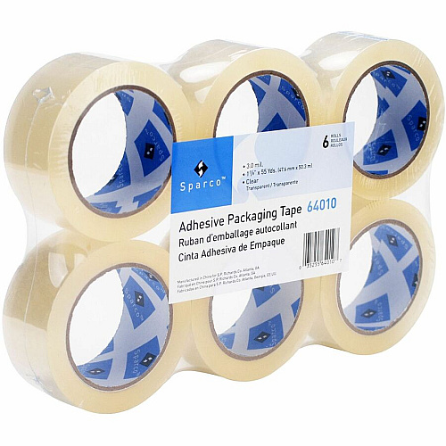 Sparco Premium Heavy-duty Packaging Tape Roll 55 yd Length x 1.88" Width x 3 mil Thickness - 3" Core - Clear - Acrylic Backing - Tear Resistant, Split Resistant, Breakage Resistance - 6 / Pack (64010PK)