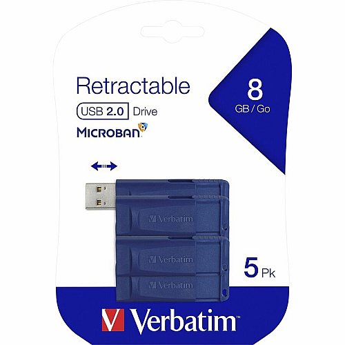 Microban 8GB USB Flash Drive - 5pk - Blue 8 GB - USB 2.0 Type A - Blue - 5 Year Warranty - 5 / Pack - TAA Compliant (99121)
