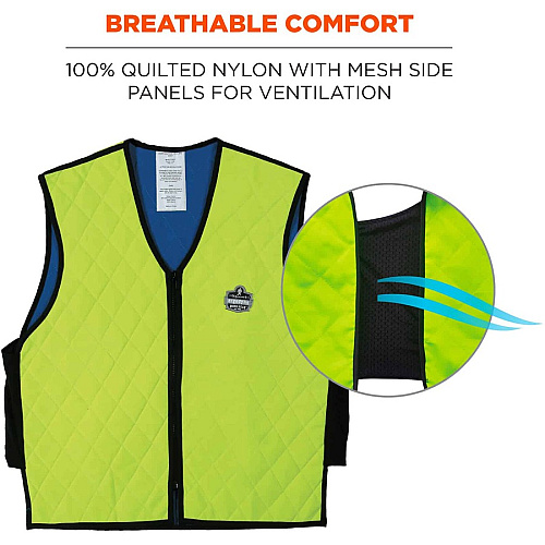 Ergodyne Chill-Its Evaporative Cooling Vest Medium - Polymer, Nylon - Lime - Comfortable, High Visibility, Ventilation, Stretchable, Water Repellent, Lightweight, Durable, Washable, Zipper Closure - 1 Each (12533)