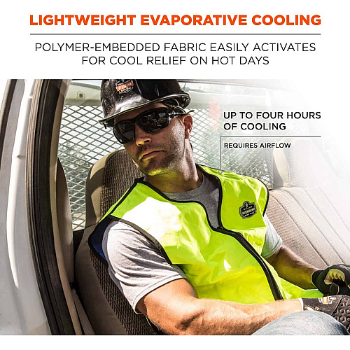 Ergodyne Chill-Its Evaporative Cooling Vest Medium - Polymer, Nylon - Lime - Comfortable, High Visibility, Ventilation, Stretchable, Water Repellent, Lightweight, Durable, Washable, Zipper Closure - 1 Each (12533)