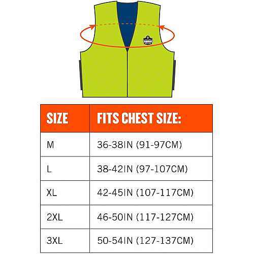 Ergodyne Chill-Its Evaporative Cooling Vest Large - Polymer, Nylon - Lime - Comfortable, High Visibility, Ventilation, Stretchable, Water Repellent, Lightweight, Durable, Washable, Zipper Closure - 1 Each (12534)