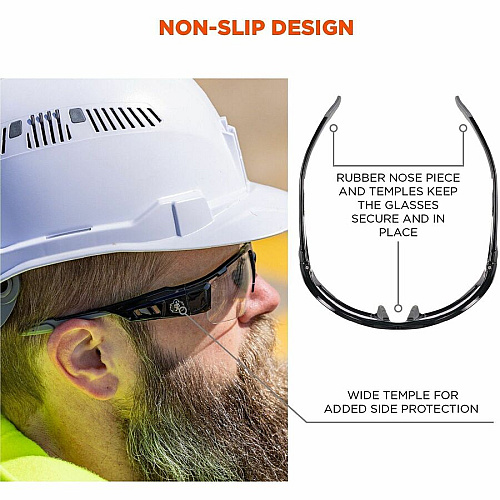 Ergodyne Clear Lens/Gray Half Frame Safety Glasses Ultraviolet Protection - Clear, Smoke Lens - Matte Gray Frame - Durable, Flexible, Non-slip, Scratch Resistant, Perspiration Resistant, Comfortable - 1 Each (52100)