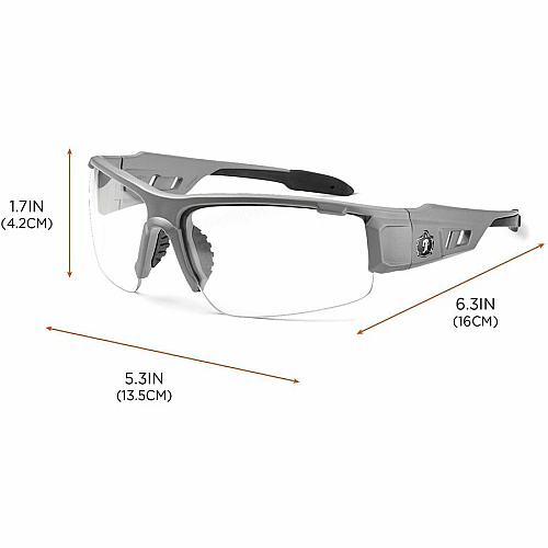 Ergodyne Clear Lens/Gray Half Frame Safety Glasses Ultraviolet Protection - Clear, Smoke Lens - Matte Gray Frame - Durable, Flexible, Non-slip, Scratch Resistant, Perspiration Resistant, Comfortable - 1 Each (52100)