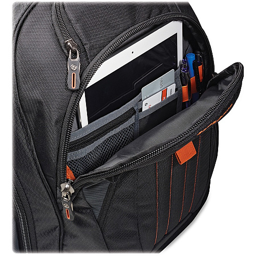 Samsonite Tectonic 2 Carrying Case (Backpack) for 17" iPad Notebook - Black, Orange Shock Resistant Interior, Slip Resistant Shoulder Strap - Poly Ballistic Body - Tricot Interior Material - Shoulder Strap, Handle - 18" Height x 13.3" Width x  (663031070)