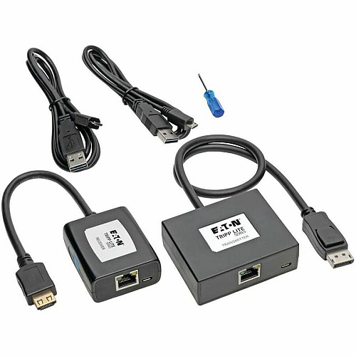 Eaton Tripp Lite Series DisplayPort to HDMI over Cat5/6 Active Extender Kit, Pigtail Transmitter/Receiver for Video/Audio, 150 ft. (45 m), TAA 1 Input Device - 1 Output Device - 150 ft Range - 2 x Network (RJ-45) - 2 x USB - 1 x HDMI Out - D (B1501A1HDMI)