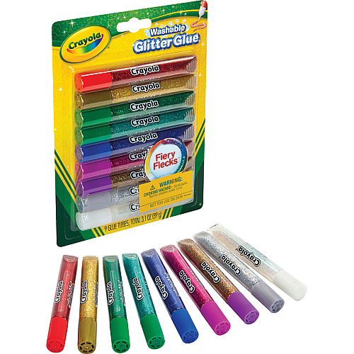 Crayola Washable Glitter Glue Home Project, ClassRoom Project, Art, Decoration - Recommended For 3 Year - Blue, Green, Jade Green, Natural, Silver, Gold, Multi, Red, Purple - 9 / Pack (693527)