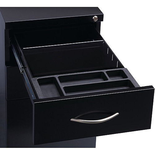 Lorell Premium Box/Box/File Mobile File Cabinet with Arch Pull 15" Width x 22.9" Depth x 27.8" Height - 3 x Drawer(s) for Box, File - Letter - Ball-bearing Suspension, Drawer Extension, Durable, Pencil Tray - Black - Steel - Recycled (LLR79129)