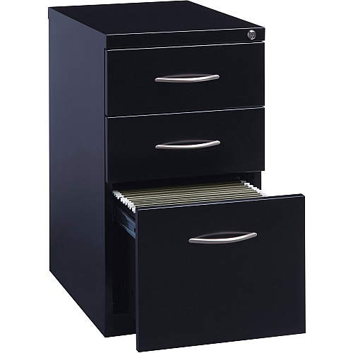 Lorell Premium Box/Box/File Mobile File Cabinet with Arch Pull 15" Width x 22.9" Depth x 27.8" Height - 3 x Drawer(s) for Box, File - Letter - Ball-bearing Suspension, Drawer Extension, Durable, Pencil Tray - Black - Steel - Recycled (LLR79129)
