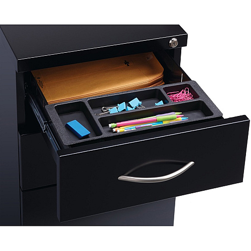 Lorell Premium Box/Box/File Mobile File Cabinet with Arch Pull 15" Width x 22.9" Depth x 27.8" Height - 3 x Drawer(s) for Box, File - Letter - Ball-bearing Suspension, Drawer Extension, Durable, Pencil Tray - Black - Steel - Recycled (LLR79129)