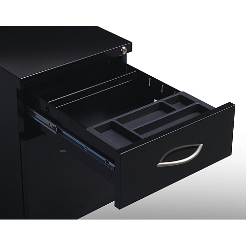 Lorell Premium Box/File Mobile File Cabinet with Arm Pull 15" Width x 19.9" Depth x 21.8" Height - 2 x Drawer(s) for Box, File - Letter - Pencil Tray, Ball-bearing Suspension, Drawer Extension, Durable - Black - Steel - Recycled (LLR79133)